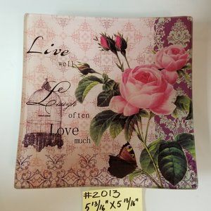#2013, New Gift Gallery Pink Vintage Design Roses Glass Tray